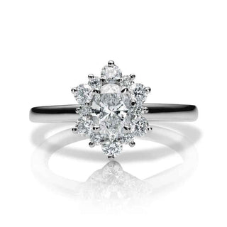 1.80 Carat Oval Shape Moissanite Floral Engagement Ring In White Gold