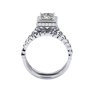 1.50 Carat Princess Cut Hidden Halo Moissanite Bridal Set Ring In Rose Gold