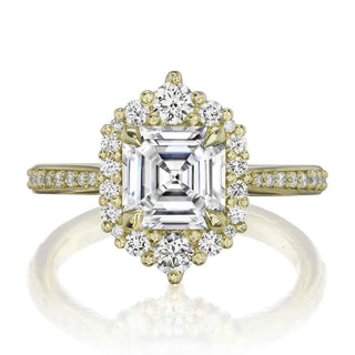 2.50 Carat Asscher Cut Vintage Halo Moissanite Ring in Rose Gold