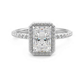 Radiant Cut Moissanite Halo Engagement Ring in White Gold
