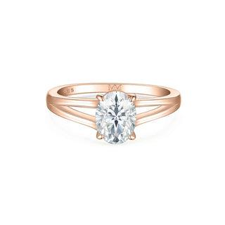 1 Carat Oval Cut Split Shank Solitaire Moissanite Ring in White Gold