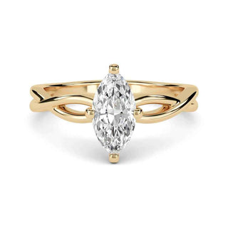 1 Carat Marquise Cut Criss Cross Moissanite Ring in Yellow Gold