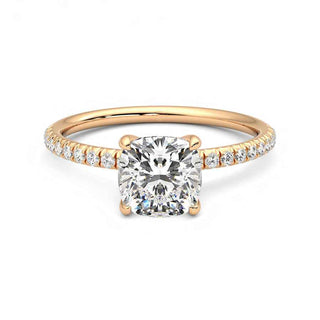 1.20 Carat Cushion Cut Moissanite Ring With Accent In Yellow Gold