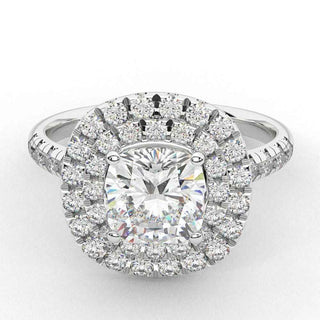 1.50 Ct Cushion Cut Double Halo Moissanite Ring in Yellow Gold