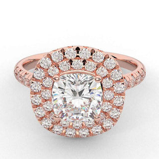 1.50 Ct Cushion Cut Double Halo Moissanite Ring in Yellow Gold