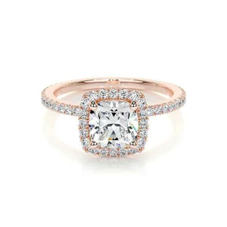 1.10 Carat Cushion Cut Moissanite Halo Engagement Ring in Rose Gold