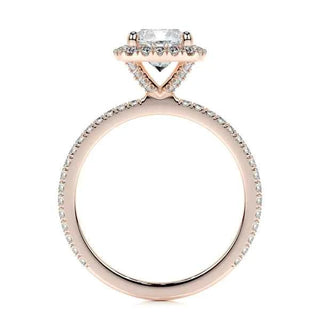 1.10 Carat Cushion Cut Moissanite Halo Engagement Ring in Rose Gold