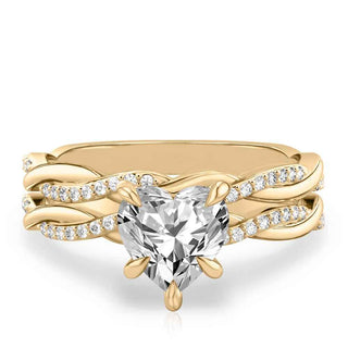 1.30 Carat Heart Shape Twisted Moissanite Bridal Set Ring in White Gold