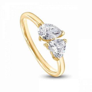 2.50 Carat Heart Shape Toi Et Moi Moissanite Ring in Yellow Gold