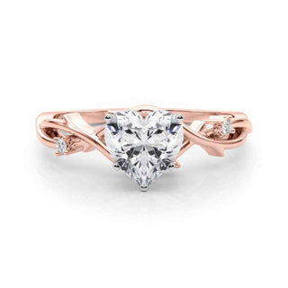 1 Carat Heart Shape Three Stone Twisted Moissanite Ring in Rose Gold