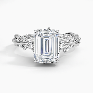 2 Carat Emerald Shape Vintage Moissanite Ring in White Gold