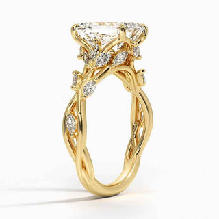 2 Carat Emerald Shape Vintage Moissanite Ring in White Gold