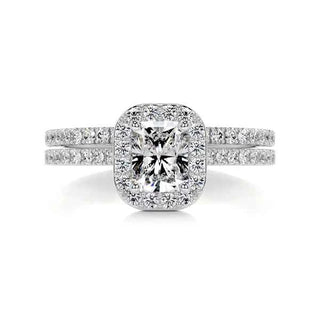 2.50 Carat Radiant Shape Halo Moissanite Bridal Set Ring in Yellow Gold
