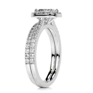 2.50 Carat Radiant Shape Halo Moissanite Bridal Set Ring in Yellow Gold