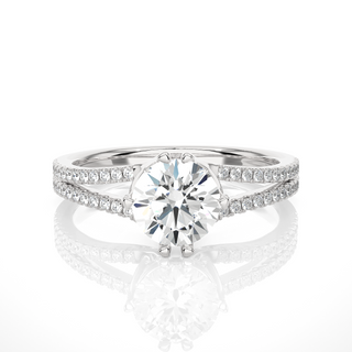 1.40 Ct Round Cut Moissanite Split Shank Engagement Ring In White Gold