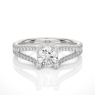 1.50 Carat Moissanite Split Shank Engagement Ring With Accents In White Gold
