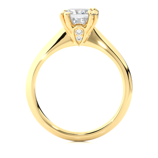 Side profile of 1.50 Carat Princess Cut Moissanite Solitaire Ring In Yellow Gold, highlighting the prong setting.