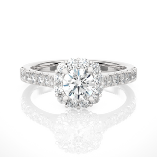 1.50 Carat Round Moissanite Halo Engagement Ring In Silver