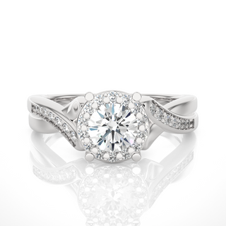 1 Carat Round Moissanite Halo Twisted Ring In White Gold