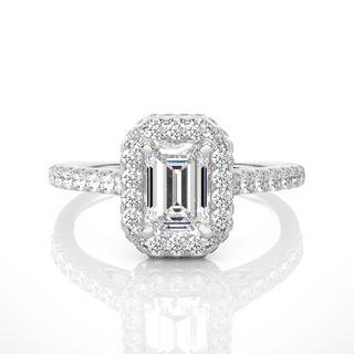 1.50 Ct Emerald Cut Moissanite Halo Engagement Ring In Yellow Gold