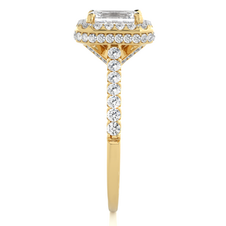 1.50 Ct Emerald Cut Moissanite Halo Engagement Ring In Yellow Gold