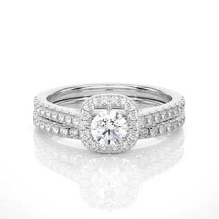 1.50 Ct Halo Moissanite Bridal Set With Accents in White Gold