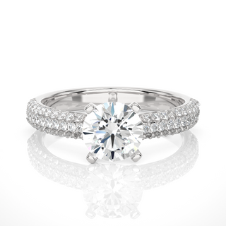 1.50 Ct Moissanite Engagement Ring With Three Row Accents In White Gold