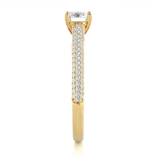 1 Ct Moissanite Three Row Engagement Ring with Accent In Yellow Gold