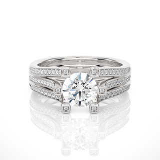 1.50 Ct Moissanite Three Row Split Shank Engagement Ring In White Gold