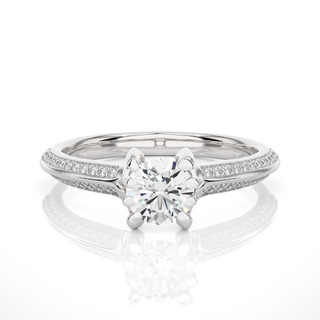 1 Ct Round Cut Moissanite Two Row Accent Engagement Ring In White Gold