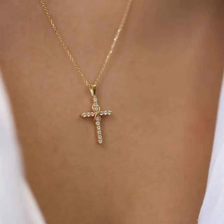 0.75 Ct Round Cut Moissanite Cross Pendant in Yellow Gold for Women's