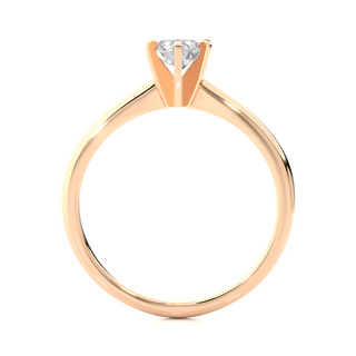 Side profile of 1 Carat Six Prong Solitaire Moissanite Ring in Rose Gold, highlighting the prong setting.