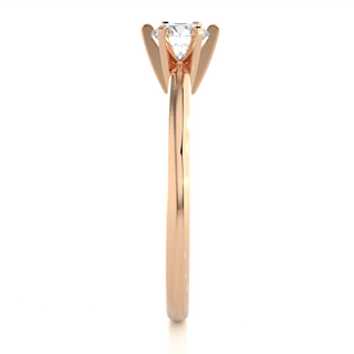 Side profile of 1 Carat Six Prong Solitaire Moissanite Ring in Rose Gold, highlighting the prong setting.