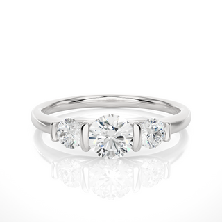 1 Carat Round Cut Moissanite Three Stone Engagement Ring In White Gold