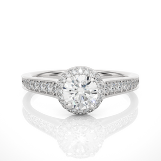 1 Ct Round Cut Moissanite Halo Engagement Ring In Silver