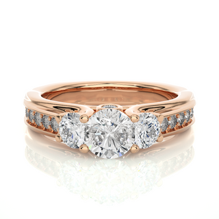 2 Ct Round Moissanite Three Stone Engagement Ring In Yellow Gold