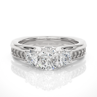 2 Ct Round Moissanite Three Stone Engagement Ring In Yellow Gold