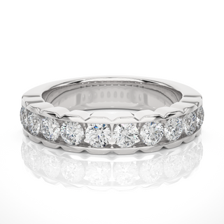 3.00 Mm Pave Set Round Moissanite Wedding Band In Silver