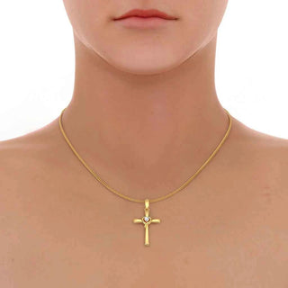 1 Carat Round Shaped Solitaire Moissanite Cross Pendant in Yellow Gold