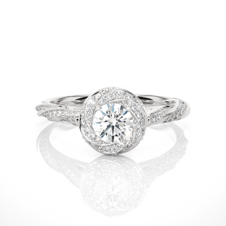 1.50 Carat Round Shape Moissanite Halo Engagement Ring In White Gold