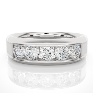 1.50 Ct Round Shaped Moissanite Five Stone Ring In Silver