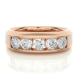 1.50 Ct Round Shaped Moissanite Five Stone Ring In Yellow Gold
