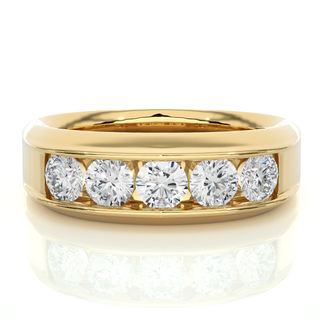 1.50 Ct Round Shaped Moissanite Five Stone Ring In Yellow Gold