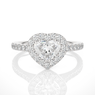 1.50 Carat Heart Shape Moissanite Halo Engagement Ring In Silver