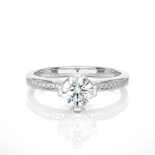 1.40 Ct Round Moissanite Hidden Halo Ring In Yellow Gold For Women's