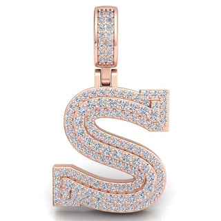 3 Carat Round Shaped Moissanite initial "S" Pendant In White Gold