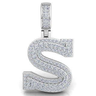 3 Carat Round Shaped Moissanite initial "S" Pendant In White Gold