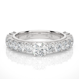 3 Carat Round Moissanite Engagement Ring With Beads In White Gold