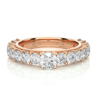 3 Carat Round Moissanite Engagement Ring With Beads In White Gold