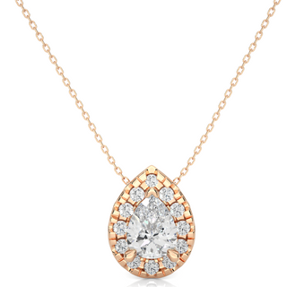 1 Ct Pear Shaped Moissanite Halo Pendant In White Gold
